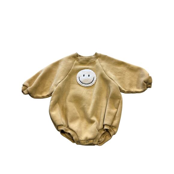 Bebe Holic Mustard Bubble One Piece Embroidered Sherpa Smiley Toddler Large - Picture 1 of 3